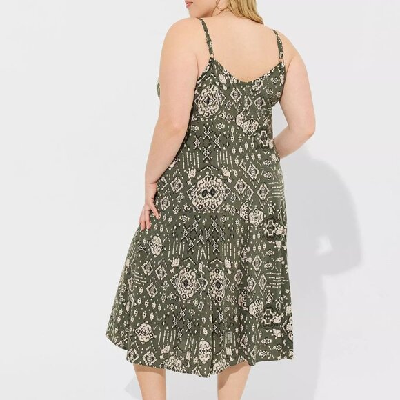 ❤️NWT VINTAGE TORRID MIDI TRAPEZE POCKETS SLEEVELESS CAMI MEDALLION DRESS 2X - Picture 3 of 10
